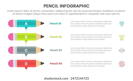 pencil education infographic 4 point stage template with stack vertical information for slide presentation vector