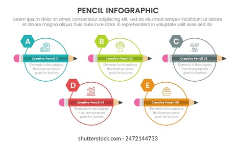 pencil education infographic 4 point stage template with big outline circle up and down horizontal direction for slide presentation vector