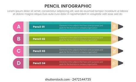 pencil education infographic 4 point stage template with long pencils stack with stack vertical for slide presentation vector
