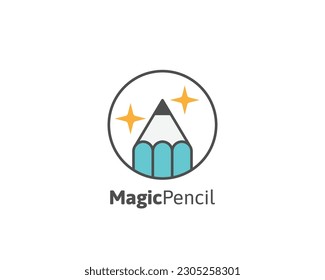 Pencil education logo with shining effect illustration concept