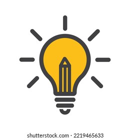 A pencil in an electric light bulb symbol of new ideas and creativity