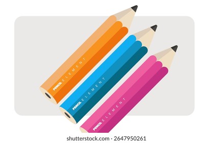 pencil element, orange, blue and pulple color