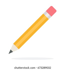 Pencil for entries with eraser vector flat material design isolated on white