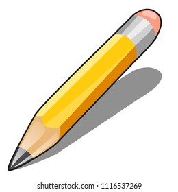 Pencil with erase isolated on white background. Vector cartoon close-up illustration.