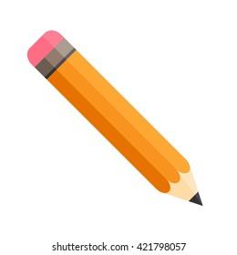 Pencil with eraser. Pencil and eraser 2 in 1. Writing implement. Isolated. White background. Diagonal oriented. Flat design