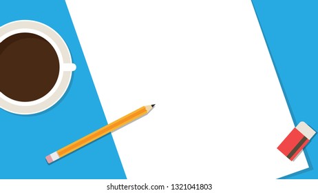 pencil and eraser cartoon vector. wallpaper. free space for text. copy space. coffee cup vector. paper vector background.