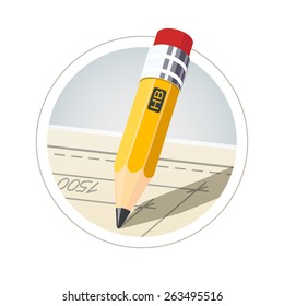 Pencil with eraser for drawing. Eps10 vector illustration. Isolated on white background