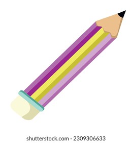 A pencil with eraser for drawing and sketching. Student tool for making notes.