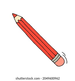 A pencil with an eraser at the end. Painting. Painter. Office. Schoolboy. Drawing. Artist's tool. Vector hand-drawn doodle illustration.