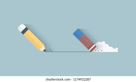 Pencil and eraser fast moving, writing and deleting concept.