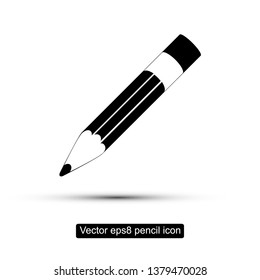 Pencil with eraser flat black icon with shadow 