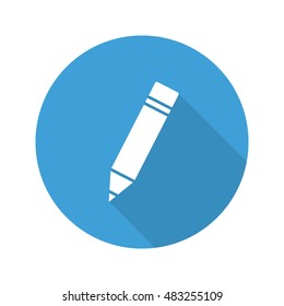Pencil with eraser flat design long shadow icon. Vector silhouette symbol