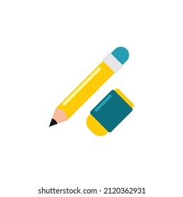 Pencil and Eraser Flat Icon - Back to School Icon Vector Illustration.