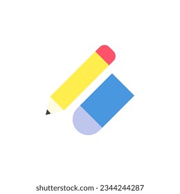Pencil and Eraser Flat Icon. Stationery Logo. Vector Illustration. Isolated on White Background