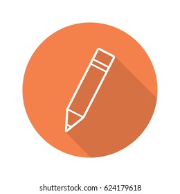 Pencil with eraser. Flat linear long shadow icon. Vector line symbol