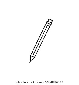 pencil with eraser hand drawn in doodle scandinavian minimalism style. icon, sticker, single element. school, teaching, drawing, writing stationery tool