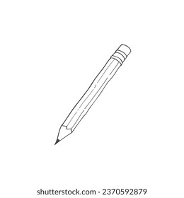 Pencil with eraser hand drawn doodle sketch style vector illustration