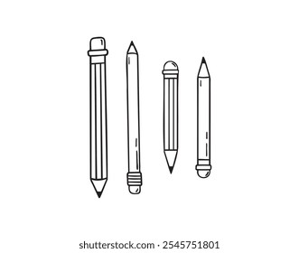 Pencil with eraser hand drawn doodle line scandinavian minimalism icon. Pencil single element for school, teaching, drawing, writing tool. Vector illustration