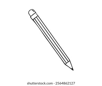 Pencil with eraser hand drawn doodle line scandinavian minimalism icon. Pencil single element for school, teaching, drawing, writing tool. Vector illustration