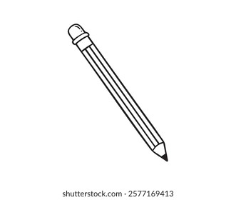 Pencil with eraser hand drawn doodle line scandinavian minimalism icon. Pencil single element for school, teaching, drawing, writing tool. Vector illustration