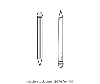 Pencil with eraser hand drawn doodle line scandinavian minimalism icon. Pencil single element for school, teaching, drawing, writing tool. Vector illustration