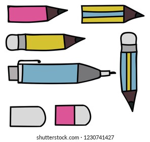 Pencil and eraser handdraw vector design