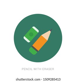 Pencil with eraser icon flat style