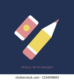 Pencil with eraser icon flat style. Minimal flat icon