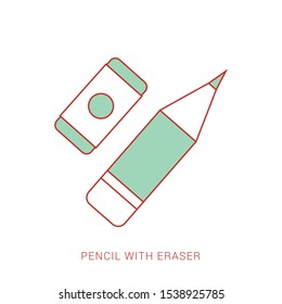 Pencil with eraser icon flat style