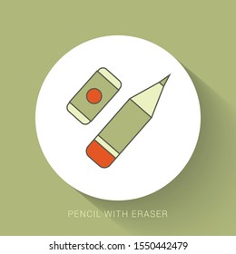Pencil with eraser icon flat style
