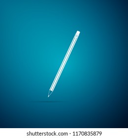 Pencil with eraser icon isolated on green background. Education sign. Drawing and educational tools. School office symbol. Flat design. Vector Illustration