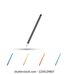 Pencil with eraser icon isolated on white background. Education sign. Drawing and educational tools. School office symbol. Set elements in colored icons. Flat design. Vector Illustration