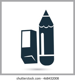 Pencil and eraser icon on the background