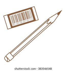 Pencil and eraser icon. Outline drawing.