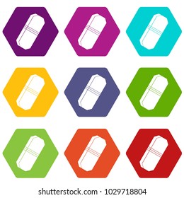 Pencil eraser icon set many color hexahedron isolated on white vector illustration
