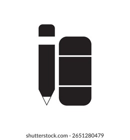  pencil and eraser icon. Simple school stationery set, ideal for education and learning topics.