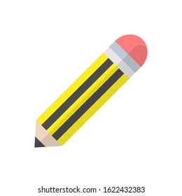 Pencil with eraser icon stationery write instrument vector illustration school equipment symbol 