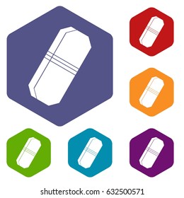 Pencil eraser icons set hexagon isolated vector illustration
