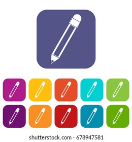 Pencil with eraser icons set vector illustration in flat style In colors red, blue, green and other
