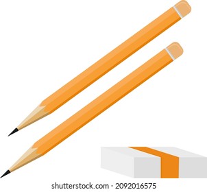 Pencil with eraser, illustration, vector on a white background.