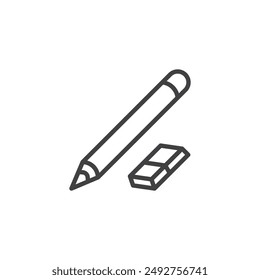 Pencil and Eraser line icon. linear style sign for mobile concept and web design. Rubber eraser and pencil outline vector icon. Symbol, logo illustration. Vector graphics