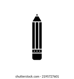 Pencil with eraser minimalist icon. Black filled pictogram. Back to school inspiration. Concept of education. Vector illustration, flat design