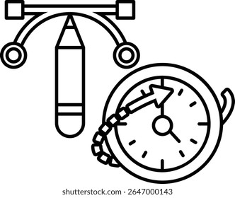A pencil with a eraser is next to a clock