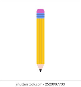 Pencil with eraser on isolated background. Vector illustration for school supplies or office materials