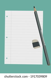 pencil and eraser on a paper sheet