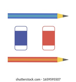 Pencil and eraser on white background. Vector illustration in trendy flat style. EPS 10.