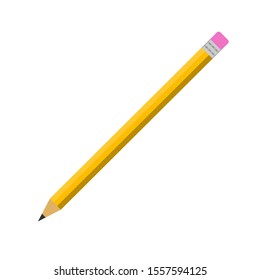 Pencil with eraser placed on white. Vector illustration. Education concept.