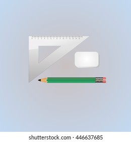 Pencil eraser  and plastic  ruler.Vector