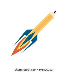 pencil with eraser rocket  icon image