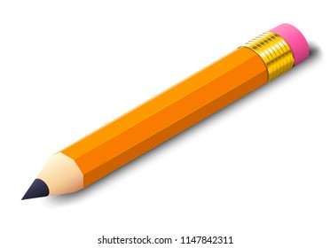 Pencil with eraser or rubber realistic icon with isometric object for school themed advertising
